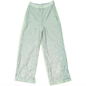 House of Harlow 1960 Light Green Sequin Wide Leg Pants | Statement Party Pants